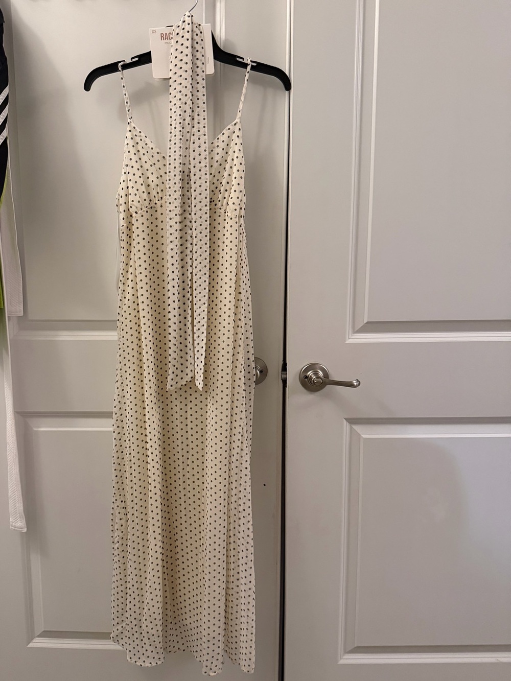 NWOT Polka Dot Tie-Neck Maxi Slip Dress with scarf - Ivory/Black